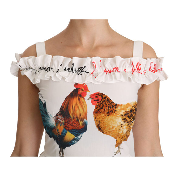 Dolce & Gabbana White Rooster Sheath Midi Cotton Dress - Picture 6 of 6